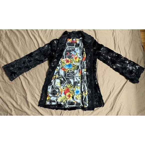 Isle Faux Fur Black Coat Textured Women's Medium Dressy Formal Goth - Picture 7 of 9